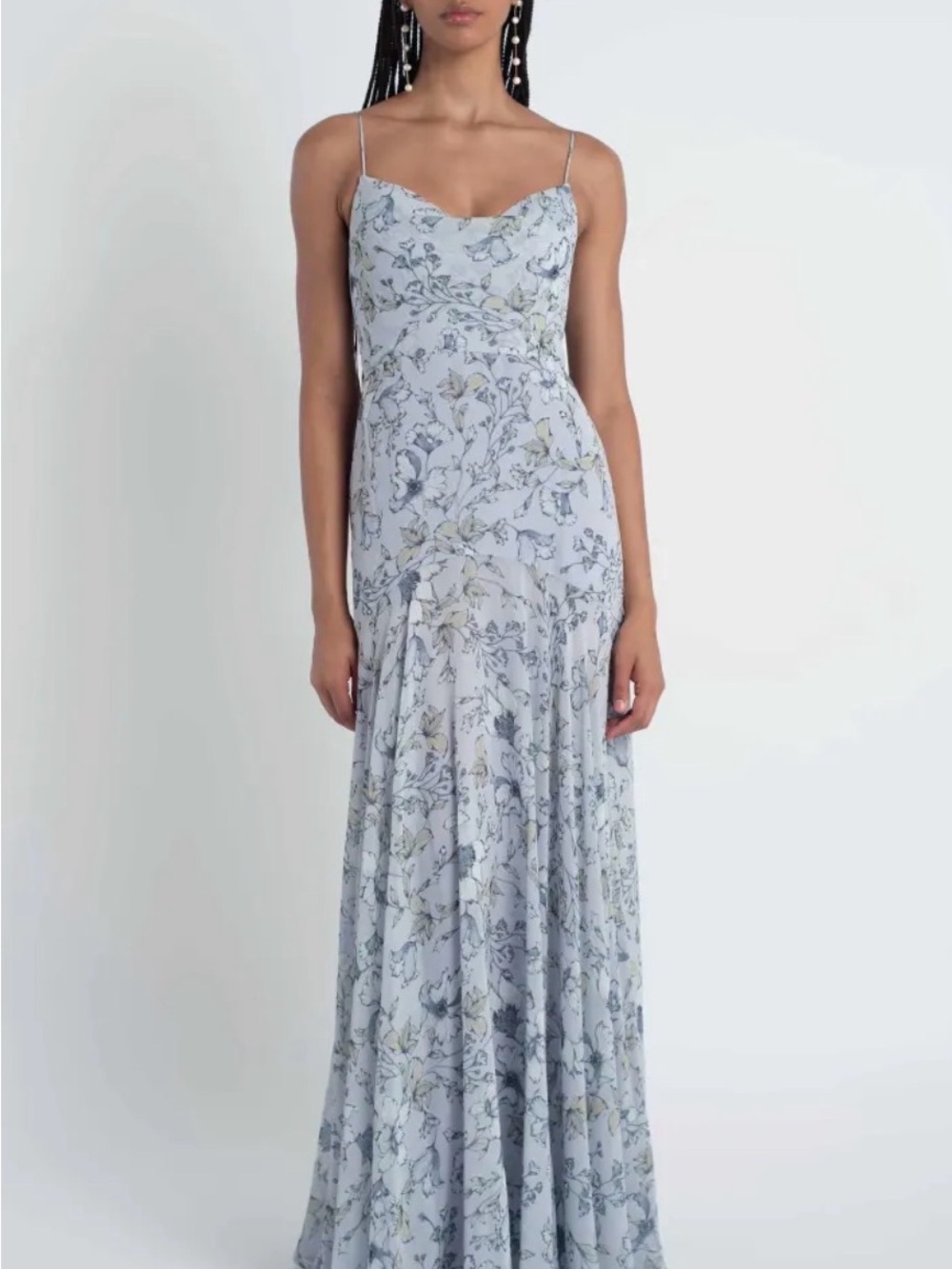Jenny Yoo Pale Blue Floral Slip Maxi Dress